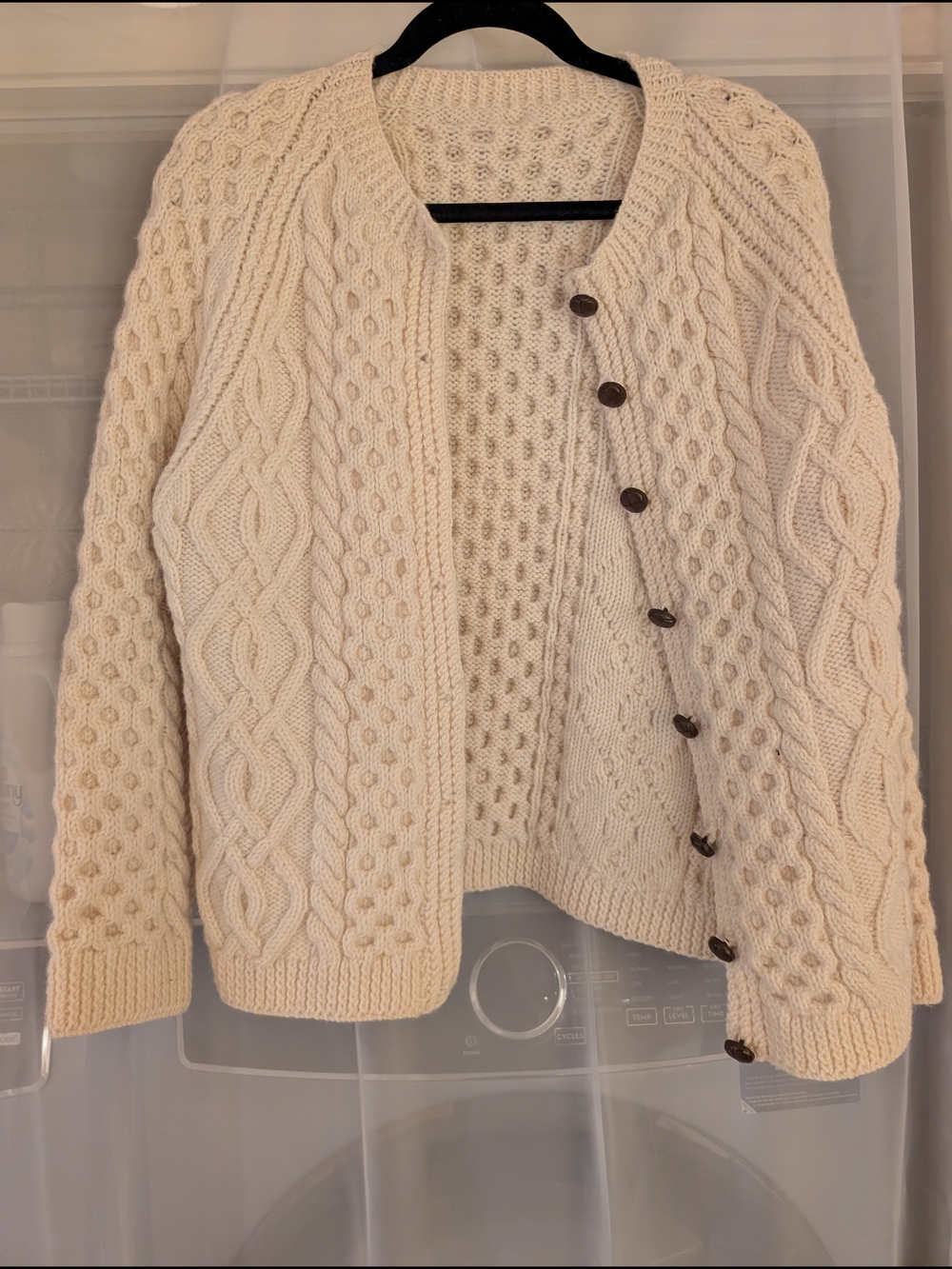 Cream Aran Handknit Button-Front Women’s Sweater, Grandma Core